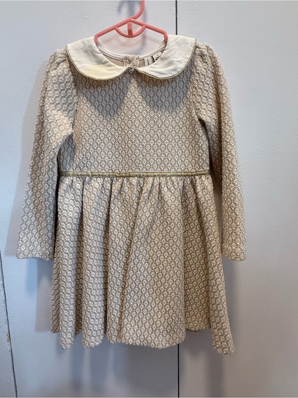 Janie and Jack Cream Textured Knit Dress with White Peter Pan Collar
